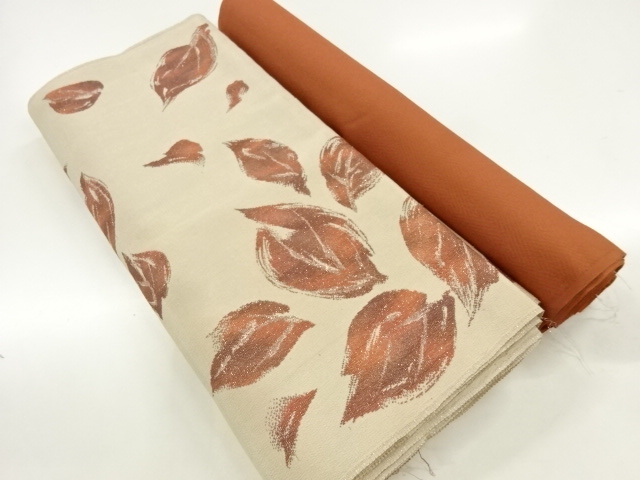 アンティーク　葉模様織出し着物・八掛洗い張りセット